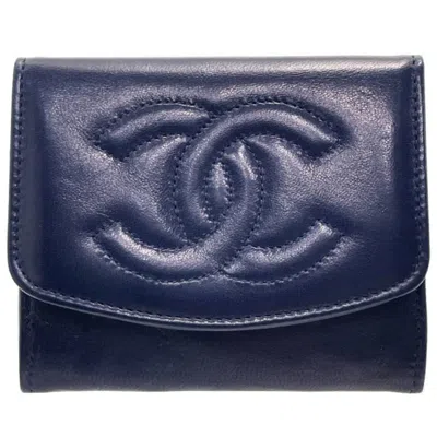 Pre-owned Chanel Leather Coin Purse/coin Case () In Blue