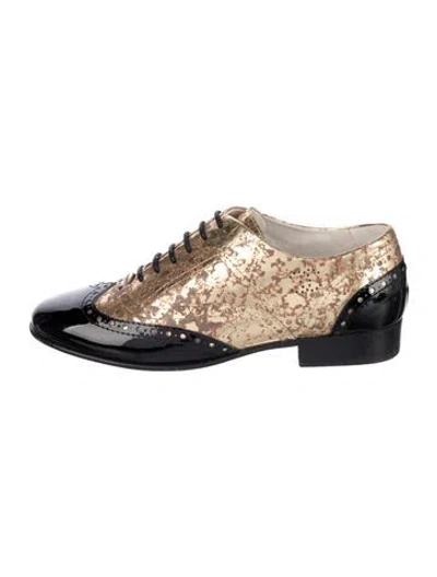 Pre-owned Chanel Leather Colorblock Pattern Oxfords In Gold