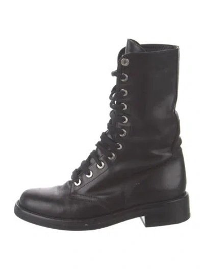 Pre-owned Chanel Leather Combat Boots In Black