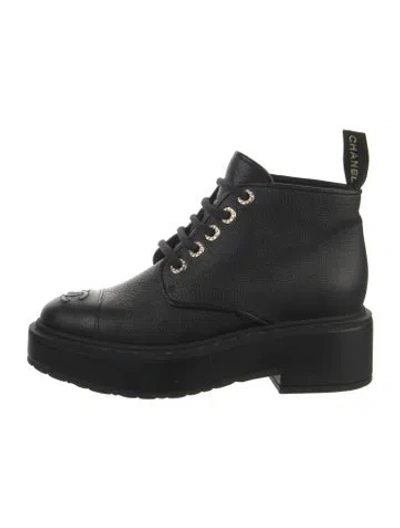 Pre-owned Chanel Leather Combat Boots In Black
