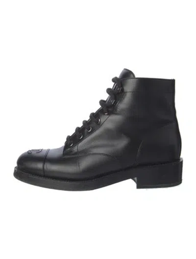 Pre-owned Chanel Leather Combat Boots In Black