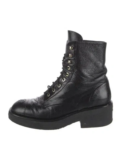 Pre-owned Chanel Leather Combat Boots In Black