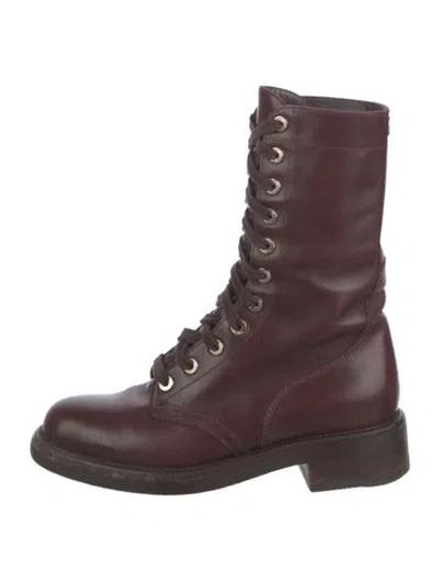 Pre-owned Chanel Leather Combat Boots In Brown