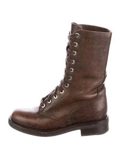 Pre-owned Chanel Leather Combat Boots In Brown