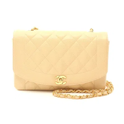 Pre-owned Chanel Leather Diana Flap Shoulder Bag In Sand