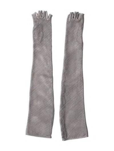 Pre-owned Chanel Leather Fingerless Gloves In Silver