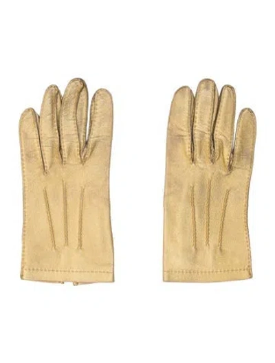 Pre-owned Chanel Leather Gg Gloves In Gold