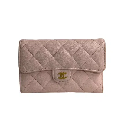 Pre-owned Chanel Leather Grained Calfskin Wallet (bi-fold) () In Pink