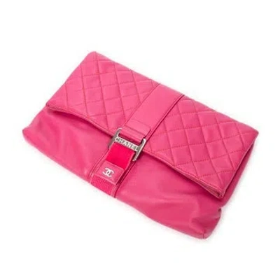 Pre-owned Chanel Leather Grip Clutch In Pink