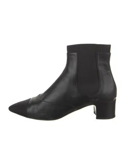 Pre-owned Chanel Leather Grosgrain Trim Chelsea Boots In Black