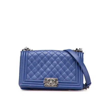 Pre-owned Chanel Leather Handbag Shoulder Bag () In Blue