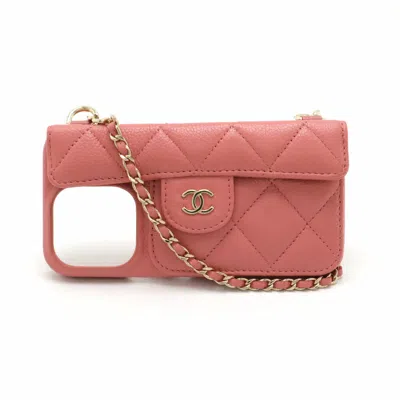 Pre-owned Chanel Leather Iphone 14 Pro Case Crossbody In Pink