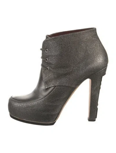 Pre-owned Chanel Leather Lace-up Boots In Gray