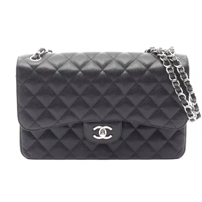 Pre-owned Chanel Leather Large Flap Shoulder Bag In Black