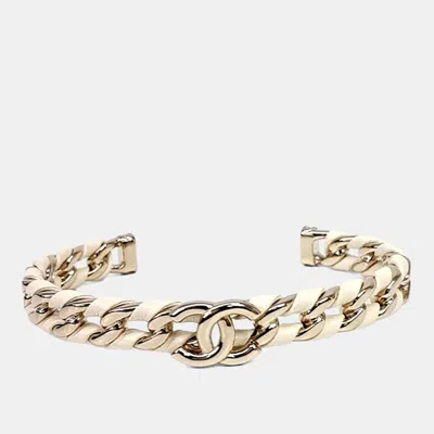 Pre-owned Chanel Leather Logo Bangle In Multi