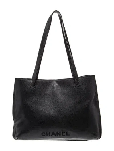 Pre-owned Chanel Leather Logo Tote In Black