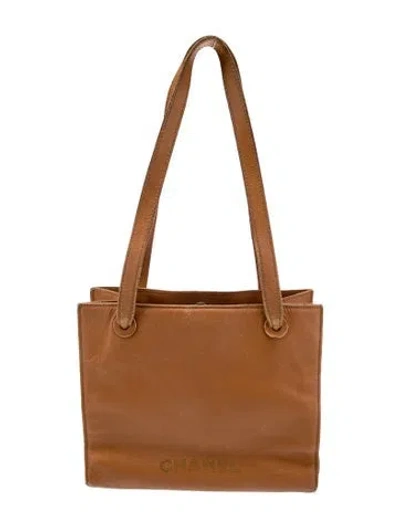 Pre-owned Chanel Leather Logo Tote In Brown