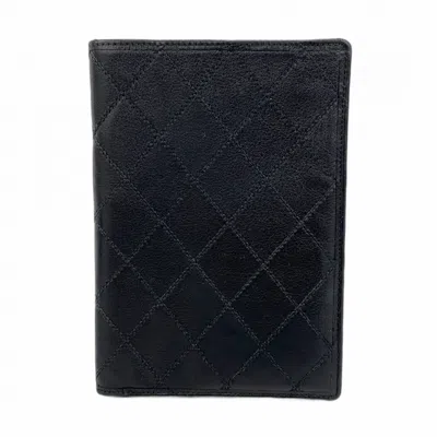 Pre-owned Chanel Leather Long Bill Wallet (bi-fold) () In Black