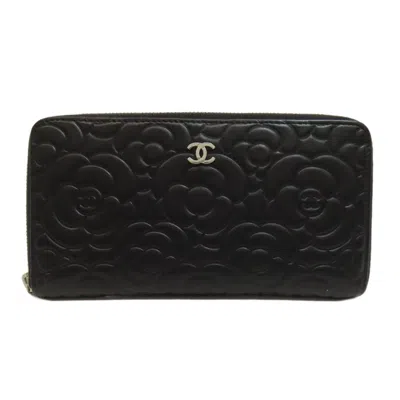 Pre-owned Chanel Leather Long Wallet (bi-fold) () In Black