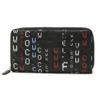 Pre-owned Chanel Leather Long Wallet (bi-fold) () In Black