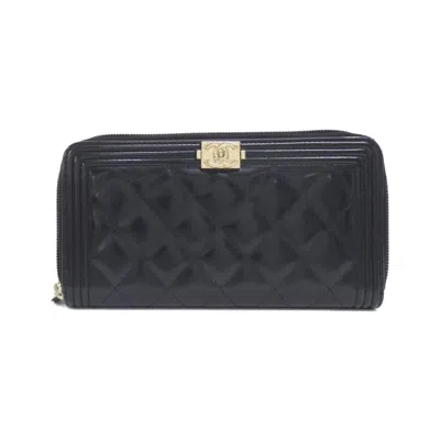 Pre-owned Chanel Leather Long Wallet (bi-fold) () In Black