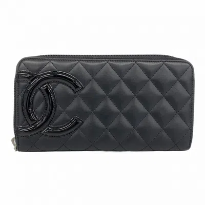 Pre-owned Chanel Leather Long Wallet (bi-fold) () In Black