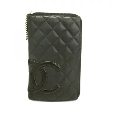 Pre-owned Chanel Leather Long Wallet (bi-fold) () In Black