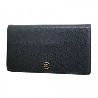 Pre-owned Chanel Leather Long Wallet (bi-fold) () In Black