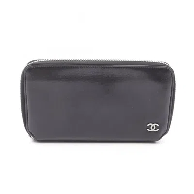 Pre-owned Chanel Leather Long Wallet (bi-fold) () In Black