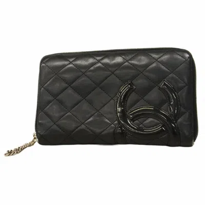 Pre-owned Chanel Leather Long Wallet (bi-fold) () In Black