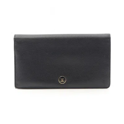 Pre-owned Chanel Leather Long Wallet (bi-fold) () In Black