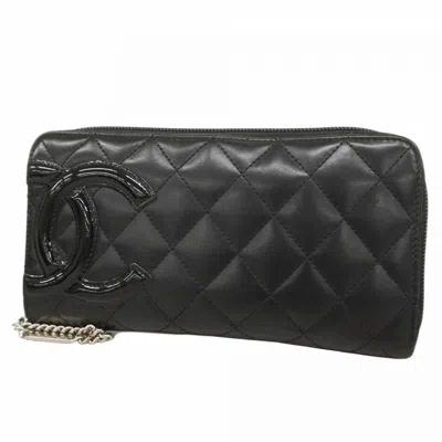 Pre-owned Chanel Leather Long Wallet (bi-fold) () In Black