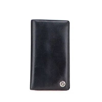 Pre-owned Chanel Leather Long Wallet (bi-fold) () In Black