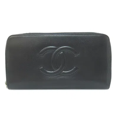 Pre-owned Chanel Leather Long Wallet (bi-fold) () In Black