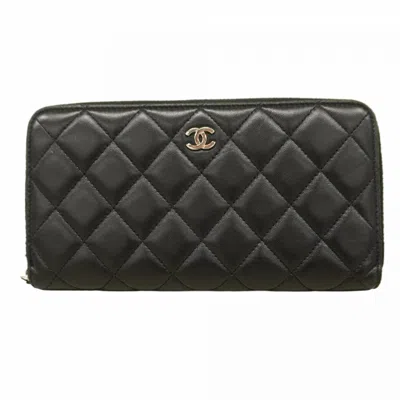 Pre-owned Chanel Leather Long Wallet (bi-fold) () In Black