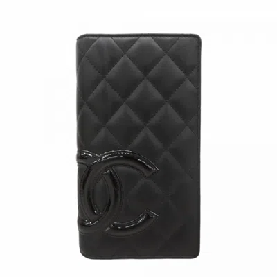 Pre-owned Chanel Leather Long Wallet (bi-fold) () In Black