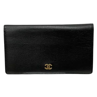 Pre-owned Chanel Leather Long Wallet (bi-fold) () In Black