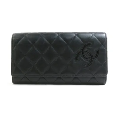 Pre-owned Chanel Leather Long Wallet (bi-fold) () In Black
