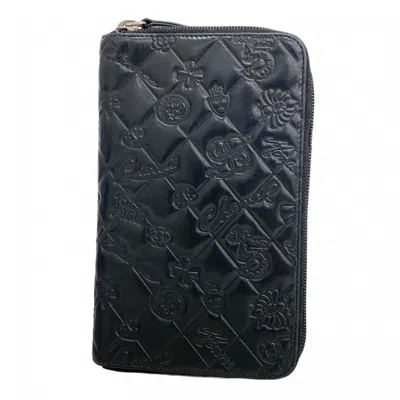 Pre-owned Chanel Leather Long Wallet (bi-fold) () In Black