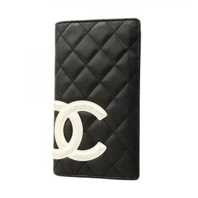 Pre-owned Chanel Leather Long Wallet (bi-fold) () In Black