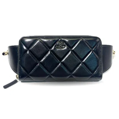 Pre-owned Chanel Leather Long Wallet (bi-fold) () In Blue