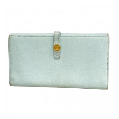 Pre-owned Chanel Leather Long Wallet (bi-fold) () In Blue