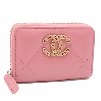 Pre-owned Chanel Leather Long Wallet (bi-fold) () In Pink
