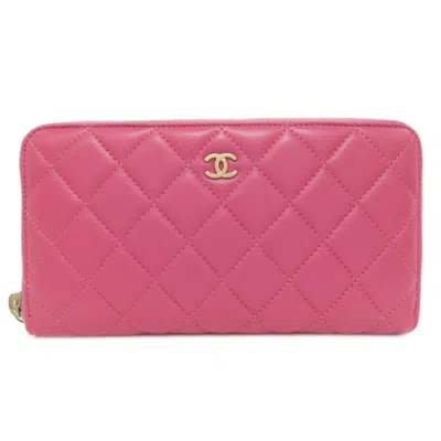 Pre-owned Chanel Leather Long Wallet (bi-fold) () In Pink