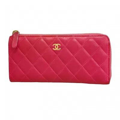 Pre-owned Chanel Leather Long Wallet (bi-fold) () In Pink