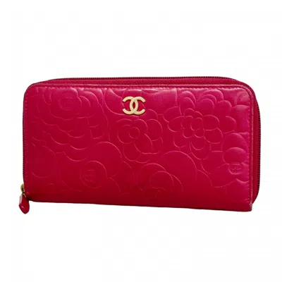 Pre-owned Chanel Leather Long Wallet (bi-fold) () In Pink