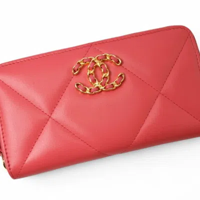 Pre-owned Chanel Leather Long Wallet (bi-fold) () In Pink