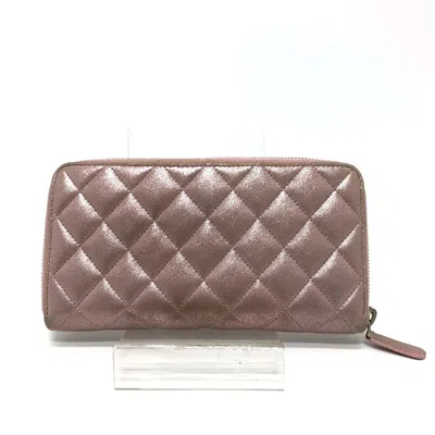 Pre-owned Chanel Leather Long Wallet (bi-fold) () In Pink