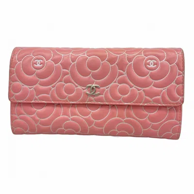 Pre-owned Chanel Leather Long Wallet (bi-fold) () In Pink