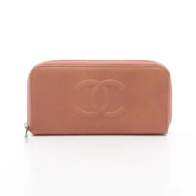 Pre-owned Chanel Leather Long Wallet (bi-fold) () In Pink